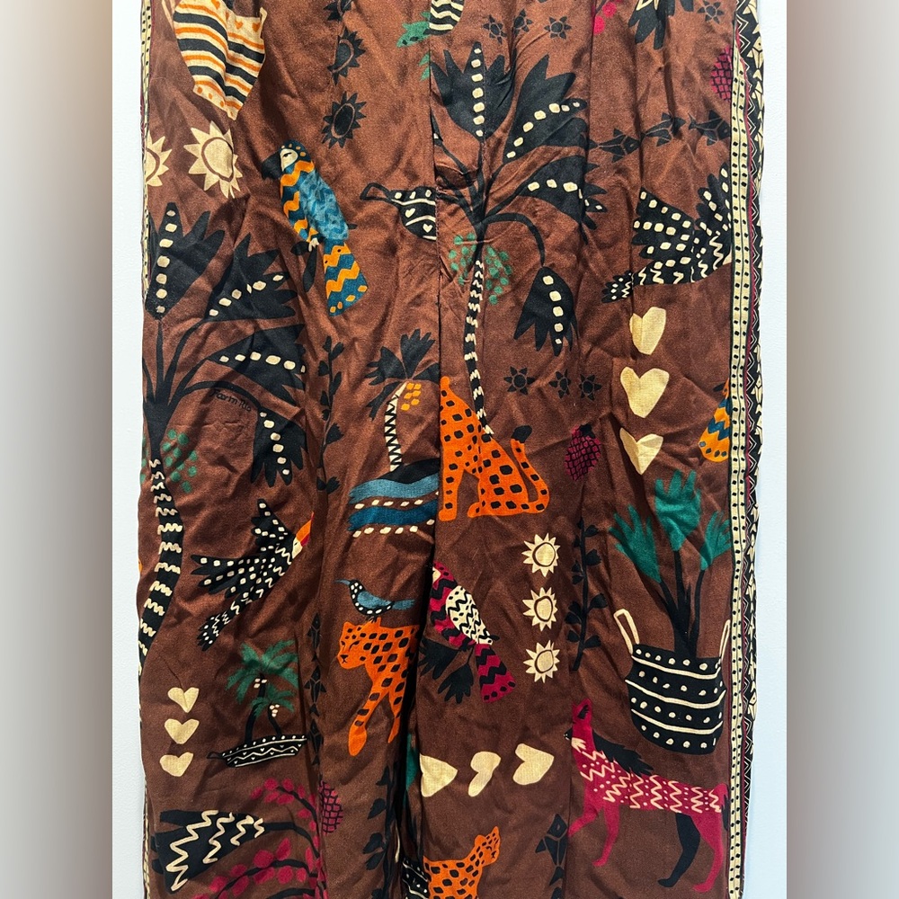FARM Rio Brown Wide Leg Trouser Pants with Tribal Print NWOT small - Picture 7 of 9